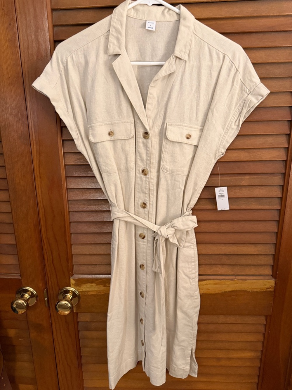 Old Navy Cream Button-Front Dress with Tie Waist